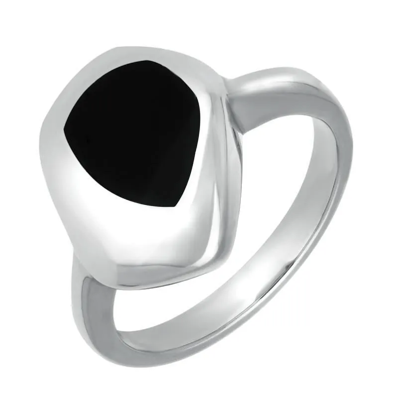 Sterling Silver Whitby Jet Freeform Pentagon Shape Ring sold by C.W. Sellors