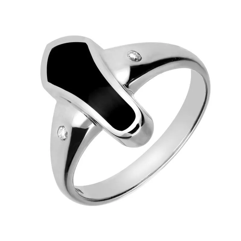 18ct White Gold Whitby Jet Diamond Bell Shape Ring D sold by C.W. Sellors