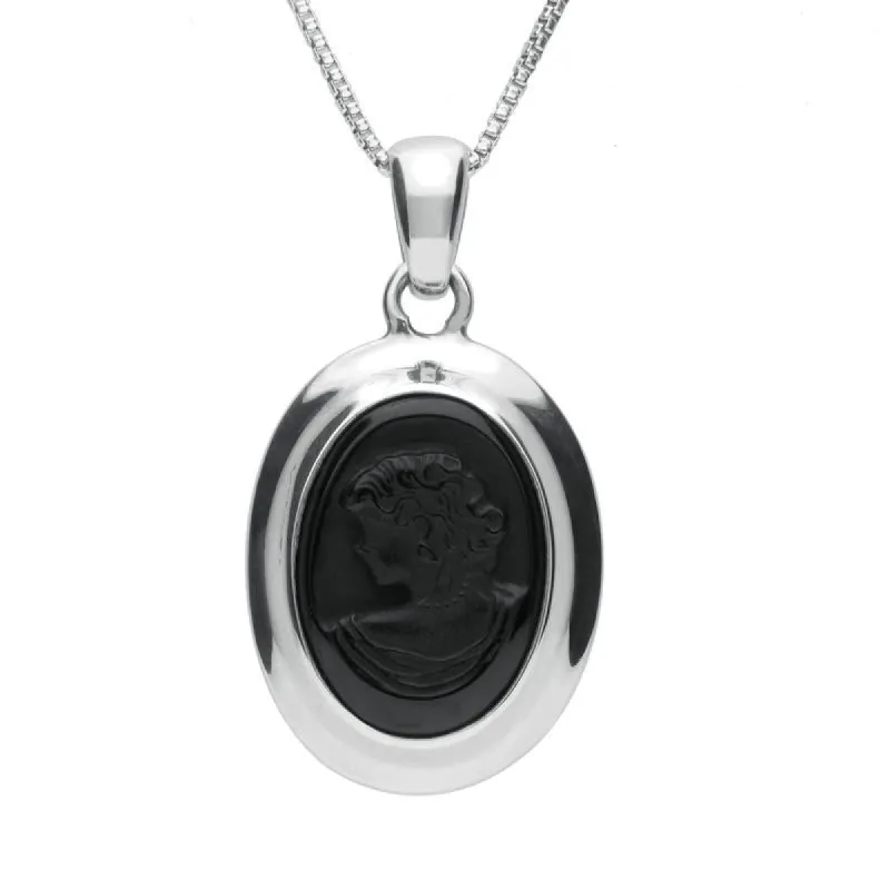 Sterling Silver Whitby Jet Limited Edition Oval Cameo Necklace sold by C.W. Sellors