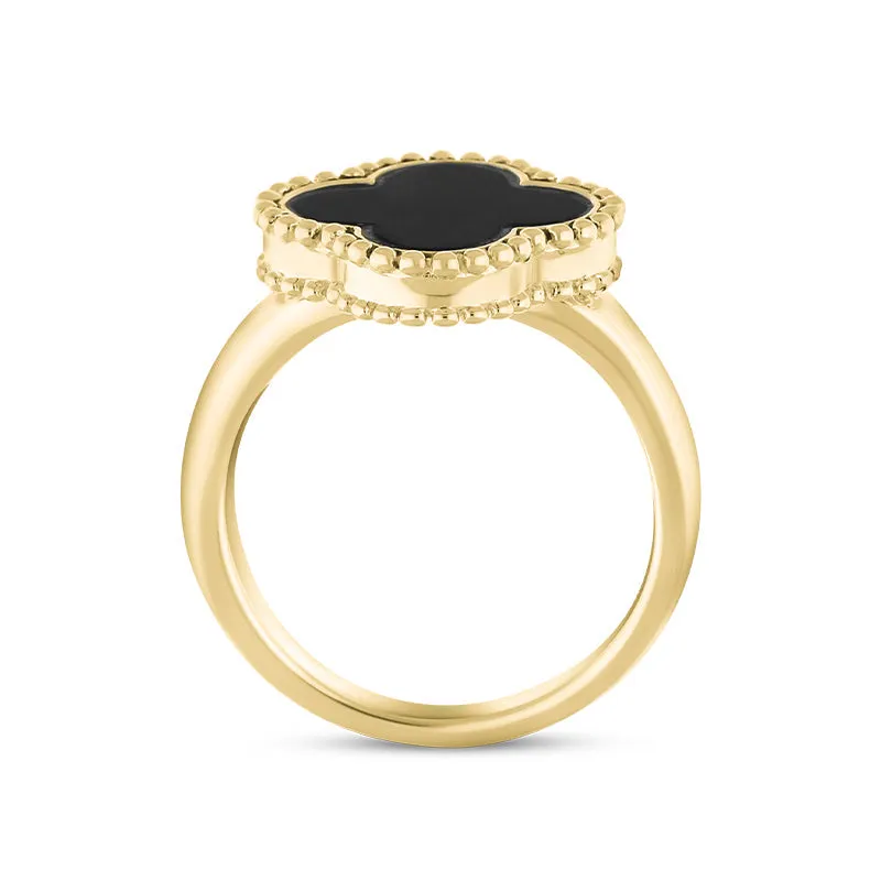 18ct Yellow Gold Whitby Jet Bloom Four Leaf Clover Ball Edge Ring sold by C.W. Sellors product image thumbnail 2