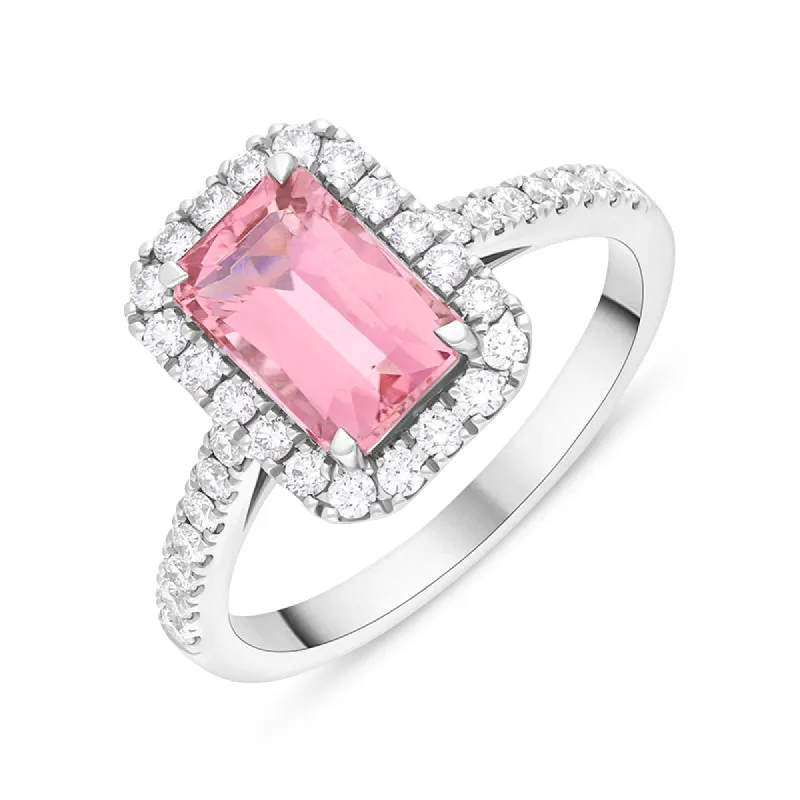 18ct White Gold Pink Tourmaline Diamond Shoulder Set Cluster Ring sold by C.W. Sellors