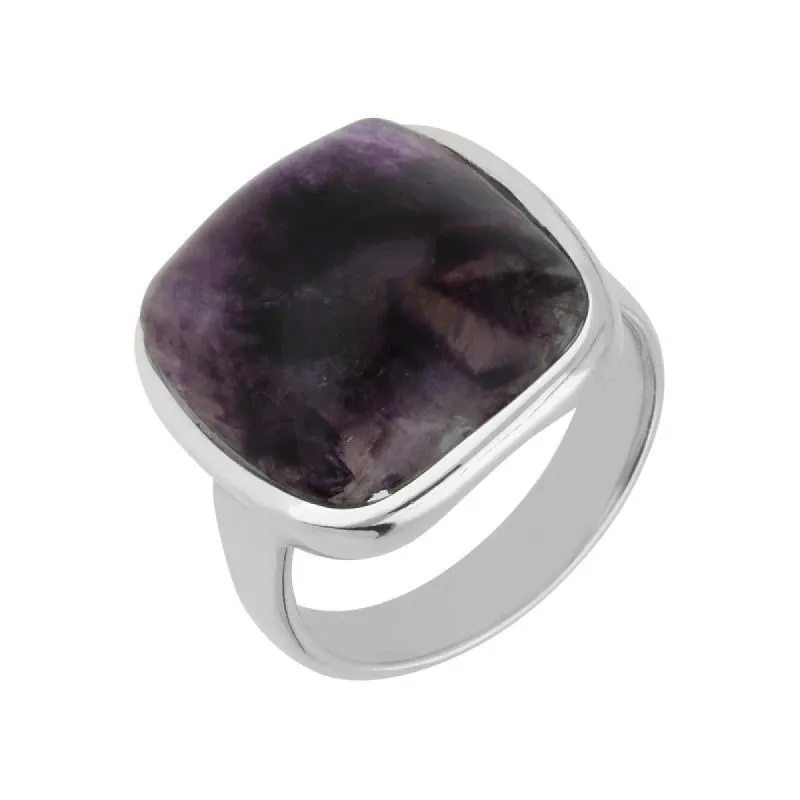 Sterling Silver Blue John Medium Chunky Cushion Top Ring D sold by C.W. Sellors