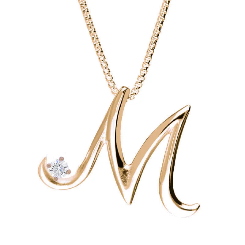 Love Letters 18ct Rose Gold 0.10ct Diamond Initial M Necklace sold by C.W. Sellors