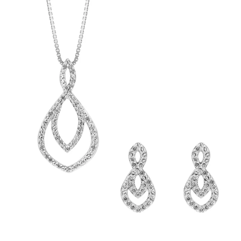 Hot Diamonds Harmony Sterling Silver Diamond Double Teardrop Necklace Earrings Set D sold by C.W. Sellors