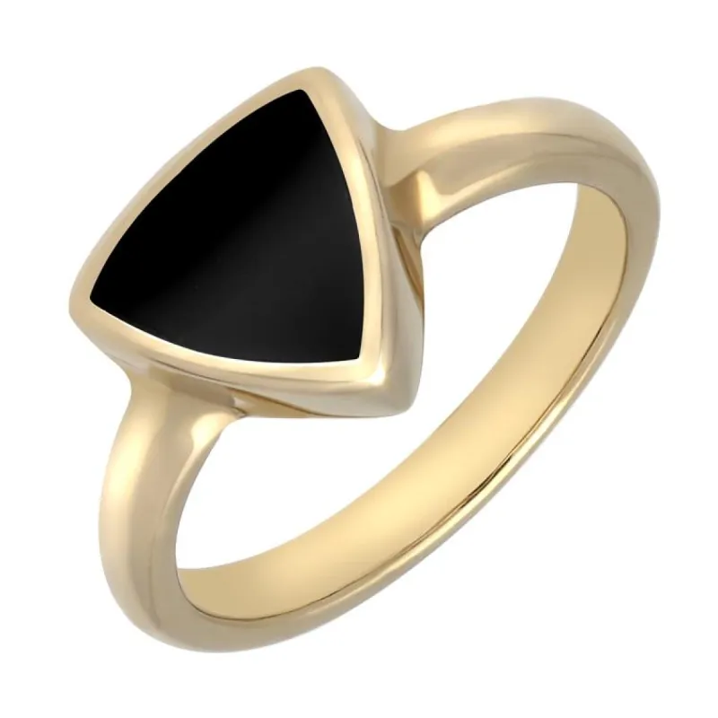 9ct Yellow Gold Whitby Jet Curved Triangle Ring sold by C.W. Sellors