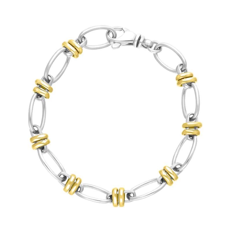 18ct Yellow Gold Sterling Silver Handmade Cable Chain Bracelet sold by C.W. Sellors