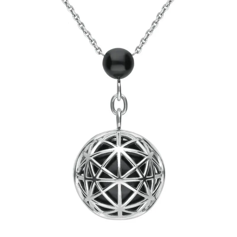 Platinum Whitby Jet Diamond Sphere Cage Necklace made by C.W. Sellors