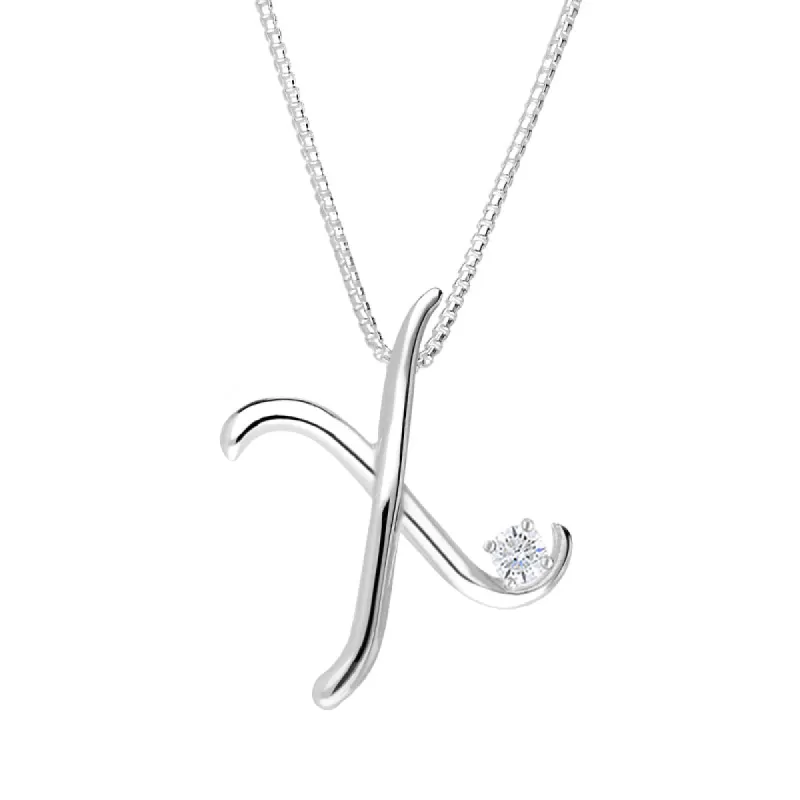 Love Letters 18ct White Gold 0.10ct Diamond Initial X Necklace sold by C.W. Sellors