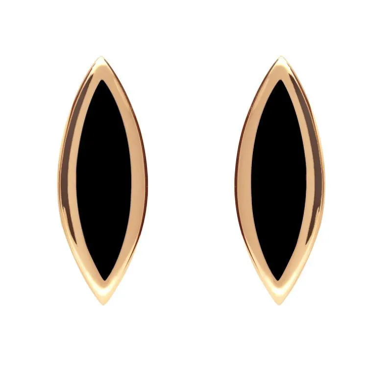 9ct Rose Gold Whitby Jet Toscana Marquise Stud Earrings sold by C.W. Sellors