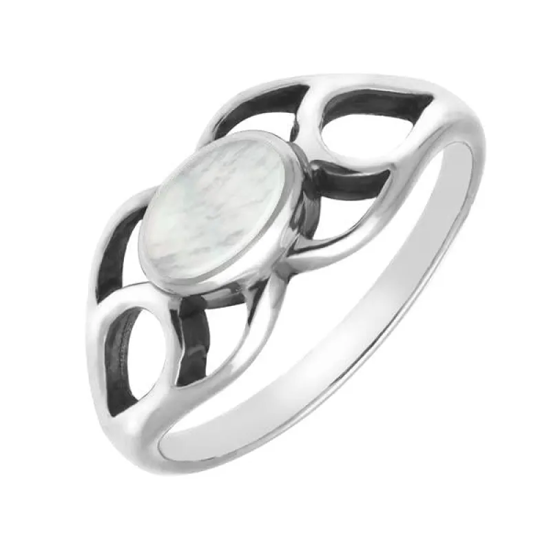 Sterling Silver Mother of Pearl Oval Lattice Ring sold by C.W. Sellors