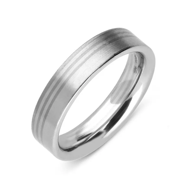 Platinum Three Stripe Engraved Wedding Ring D sold by C.W. Sellors