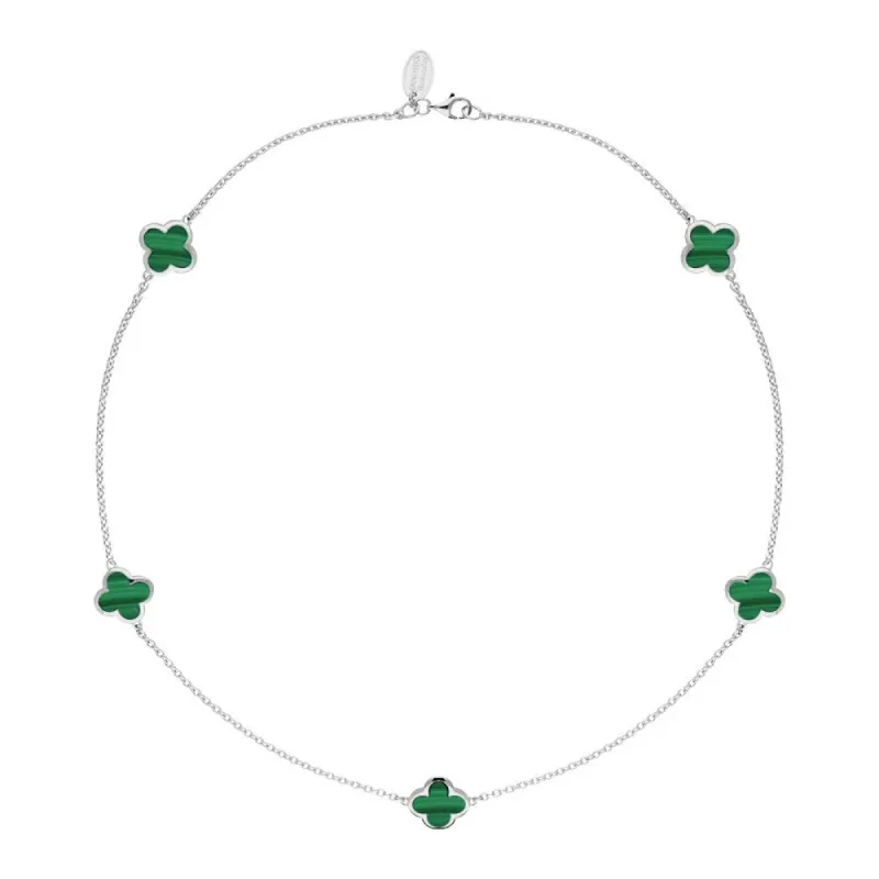 18ct White Gold Malachite Bloom Four Leaf Clover Necklace sold by C.W. Sellors