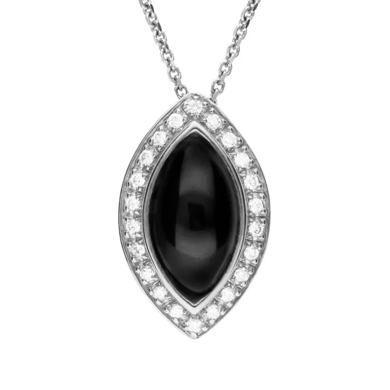 18ct White Gold Whitby Jet 0.14ct Diamond Marquise Necklace sold by C.W. Sellors