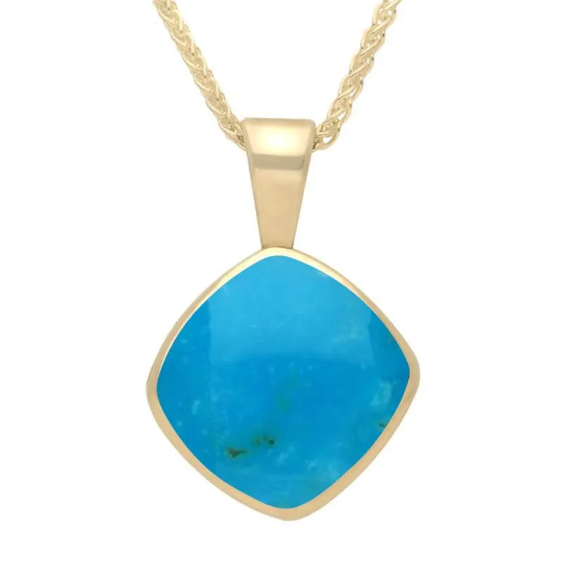 9ct Yellow Gold Turquoise Cushion Shaped Necklace sold by C.W. Sellors