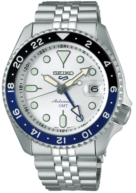 Seiko 5 Sports SKX GMT Sky Blue Silver Cloud Watch sold by C.W. Sellors