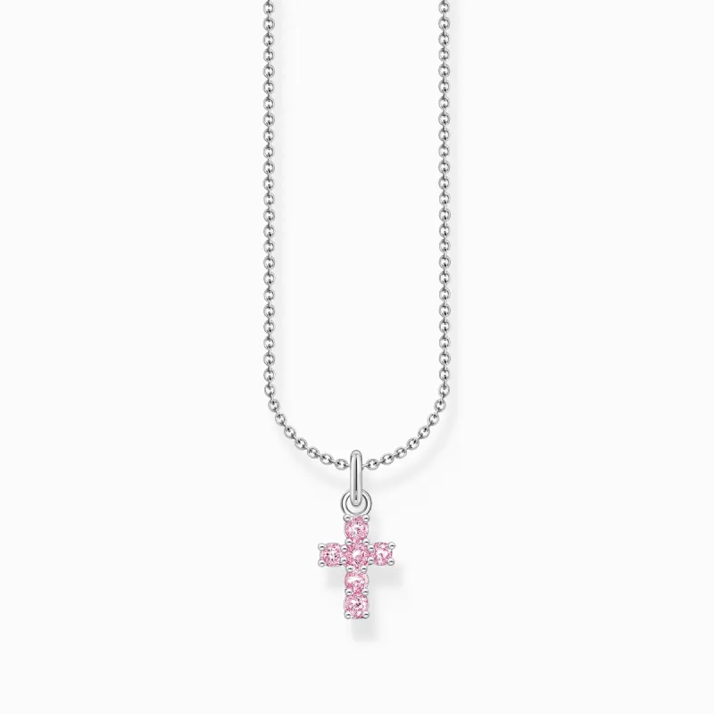 Thomas Sabo Sterling Silver Cross Pink Zirconia Necklace sold by C.W. Sellors