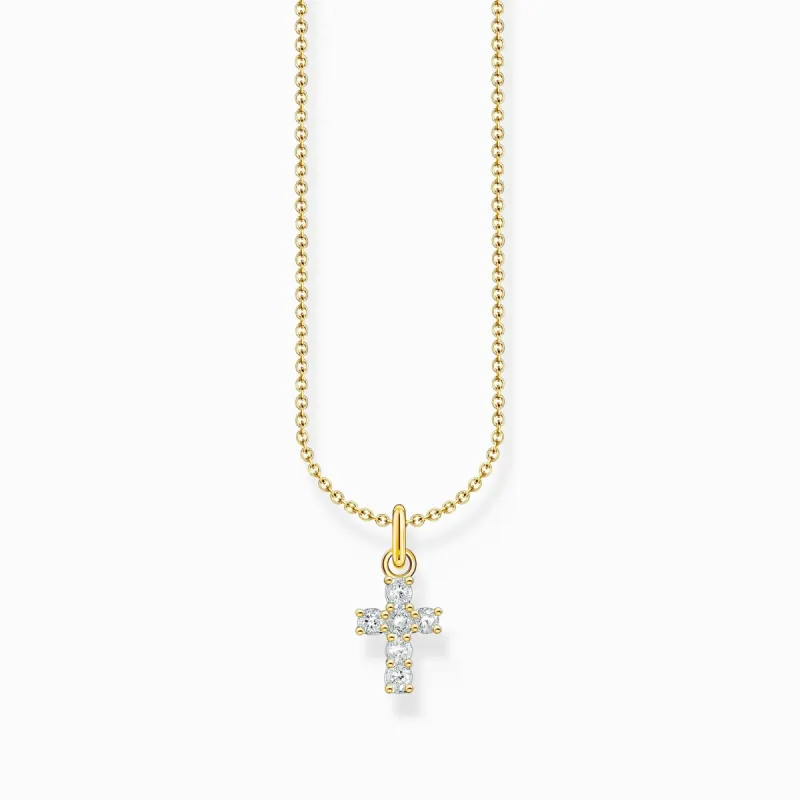 Thomas Sabo Gold Plated Sterling Silver Cross White Zirconia Necklace sold by C.W. Sellors