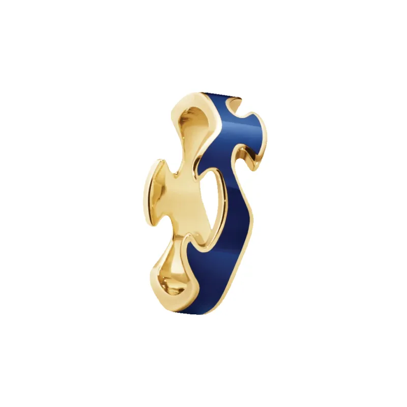Georg Jensen Fusion 18ct Yellow Gold Blue Lacquer Centre Ring sold by C.W. Sellors