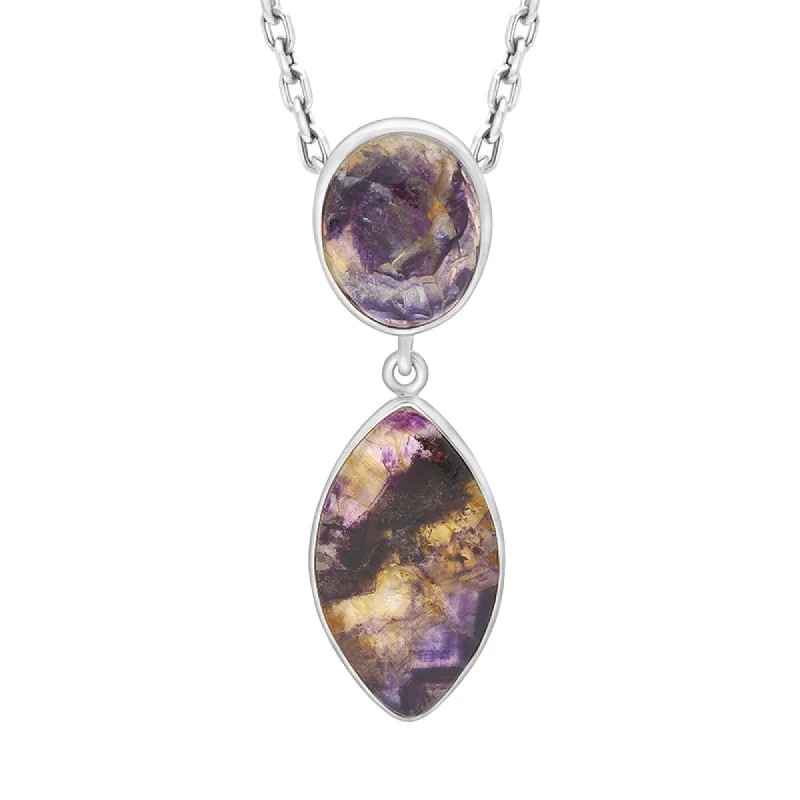 Sterling Silver Blue John 2 Stone Abstract Oval Drop Necklace D sold by C.W. Sellors