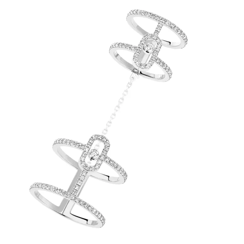 Messika Move Uno 18ct White Gold Diamond Double Ring sold by C.W. Sellors