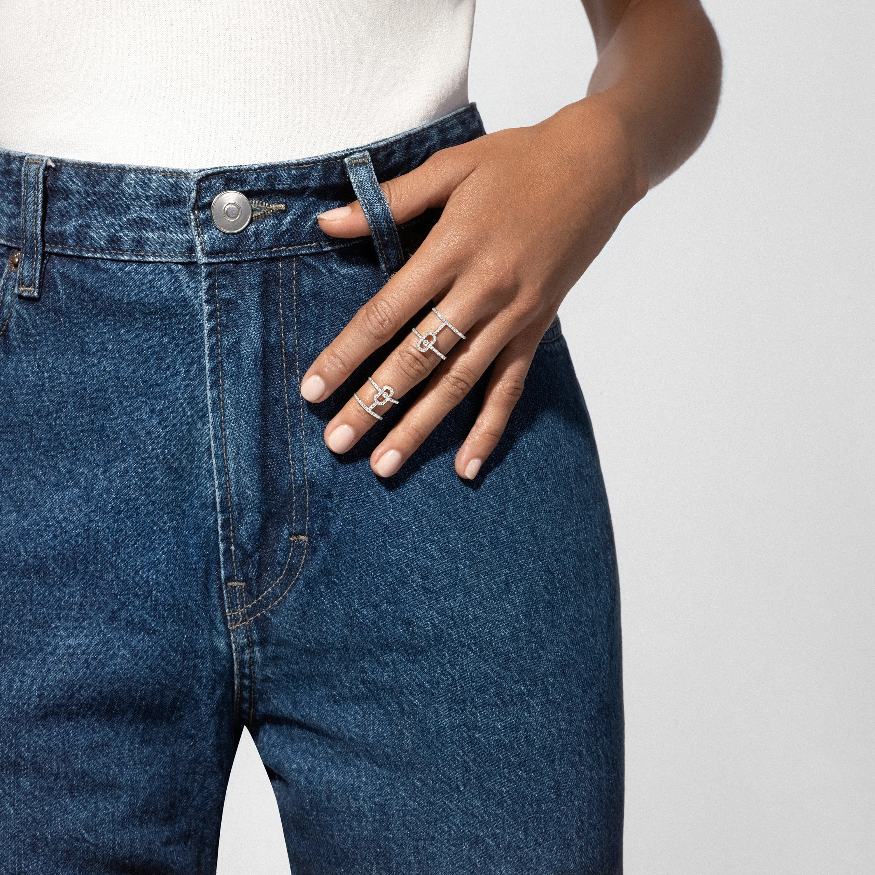 Messika Move Uno 18ct White Gold Diamond Double Ring sold by C.W. Sellors product image thumbnail 3