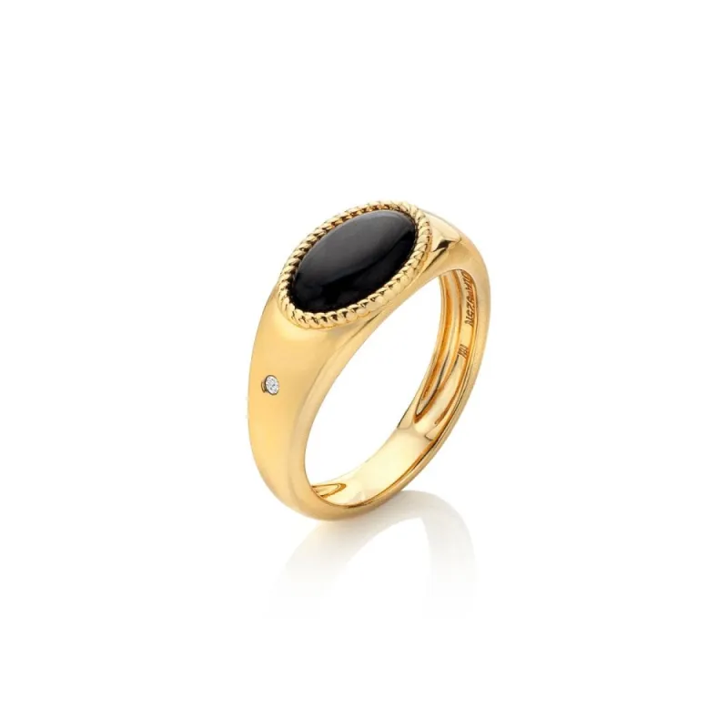 Hot Diamonds x Jac Jossa Gold Plated Sterling Silver Black Onyx Signet Ring sold by C.W. Sellors