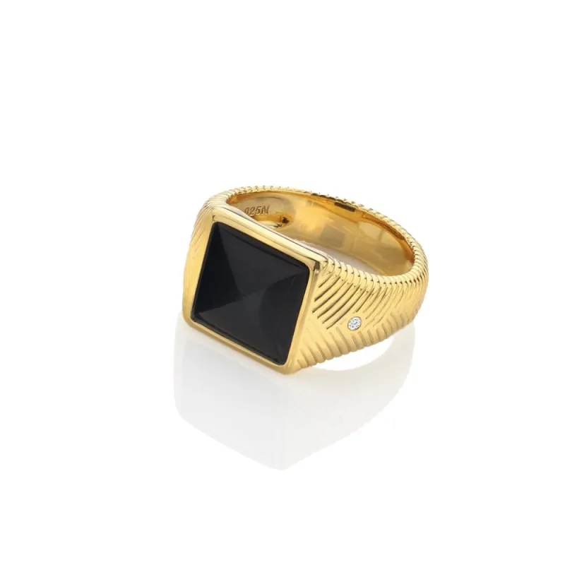 Hot Diamonds x Jac Jossa Gold Plated Sterling Silver Black Onyx Signet Ring sold by C.W. Sellors