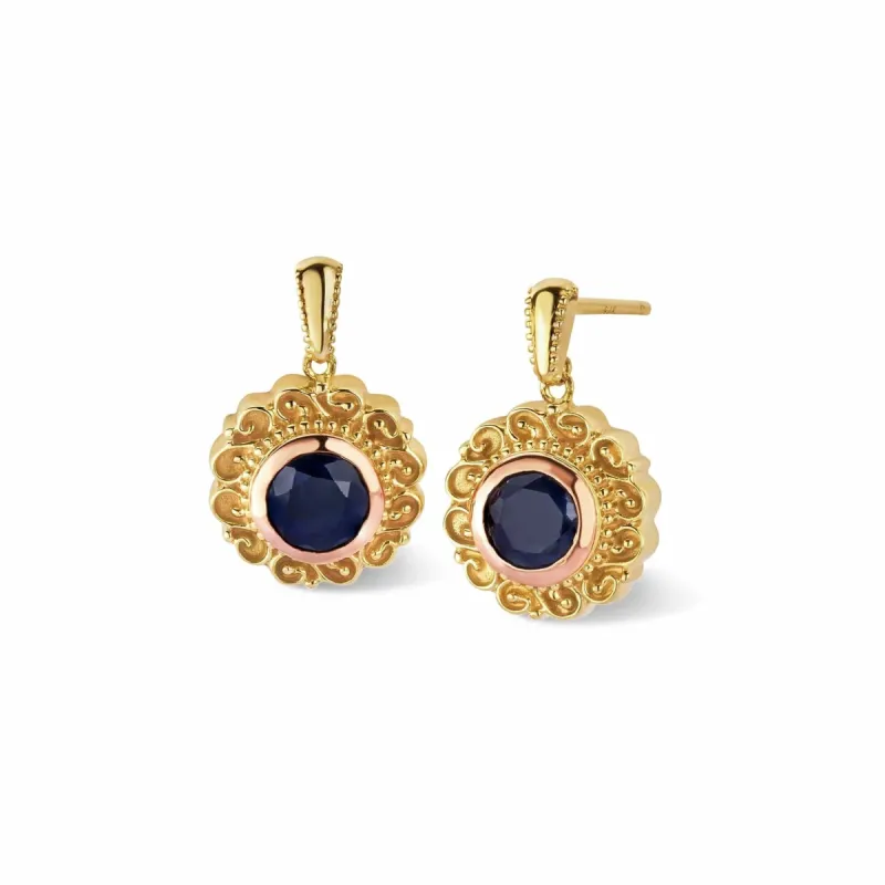 Clogau 9ct Yellow Gold Filigree Sapphire Drop Earrings sold by C.W. Sellors