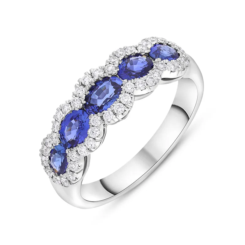 18ct White Gold Sapphire Diamond Cluster Oval Cut Eternity Ring sold by C.W. Sellors