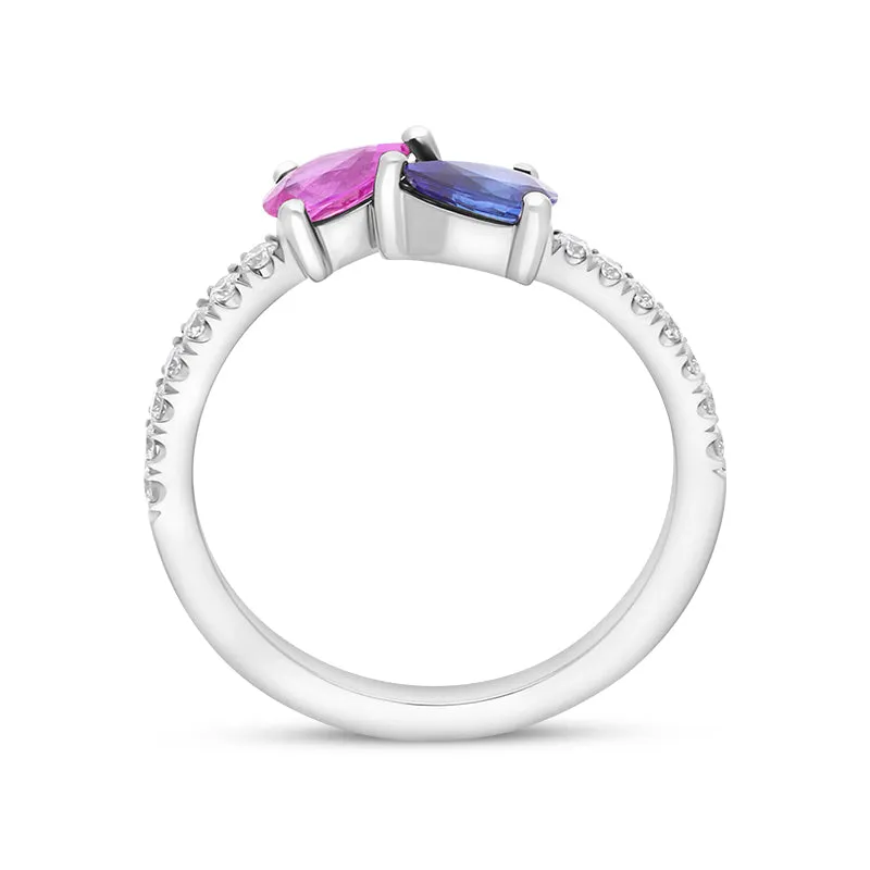 Platinum Pink and Blue Sapphire Diamond Shoulder Set Ring sold by C.W. Sellors product image thumbnail 3
