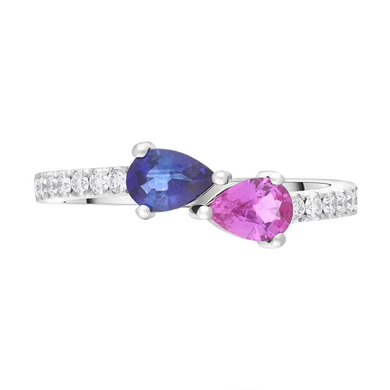 Platinum Pink and Blue Sapphire Diamond Shoulder Set Ring sold by C.W. Sellors product image thumbnail 2