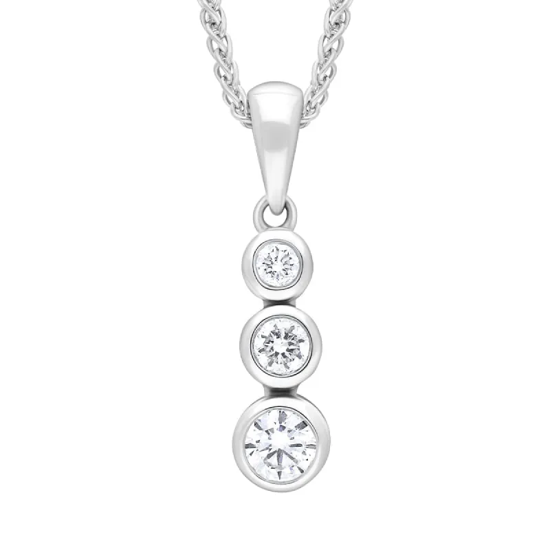 18ct White Gold 0.21ct Diamond Graduated Trilogy Pendant Necklace sold by C.W. Sellors