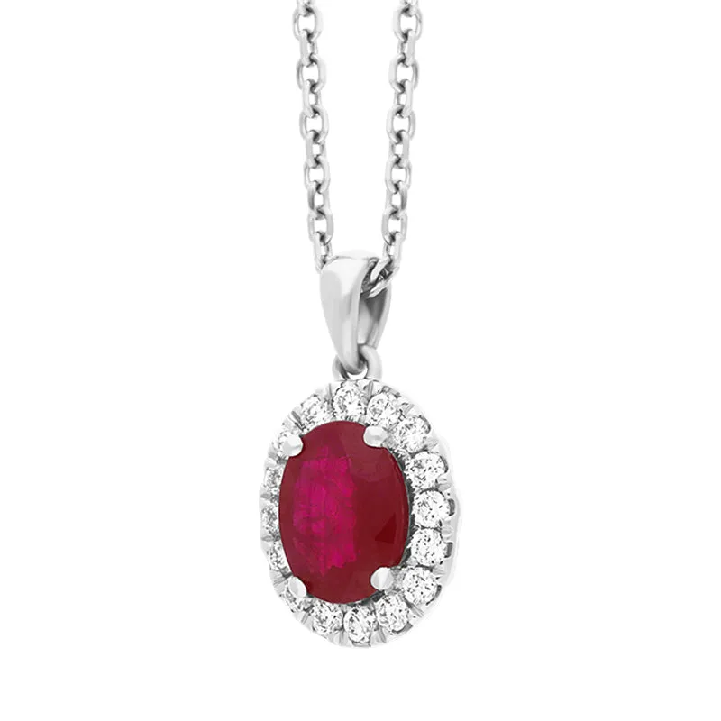 Platinum 0.95ct Ruby Diamond Oval Cluster Pendant Necklace sold by C.W. Sellors product image thumbnail 2