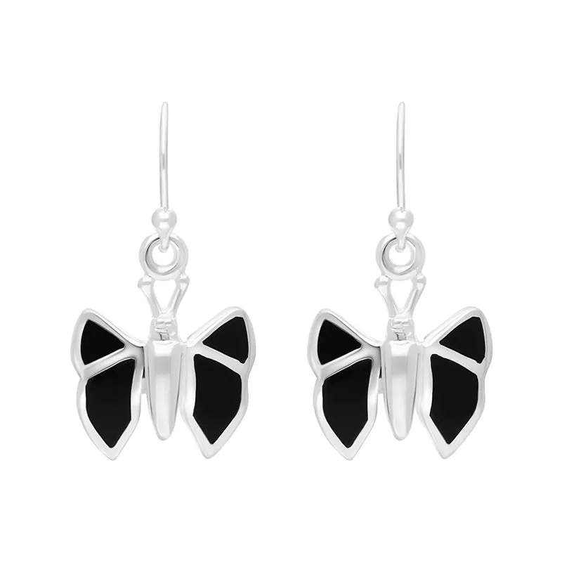Sterling Silver Whitby Jet Drop Butterfly Earrings sold by C.W. Sellors