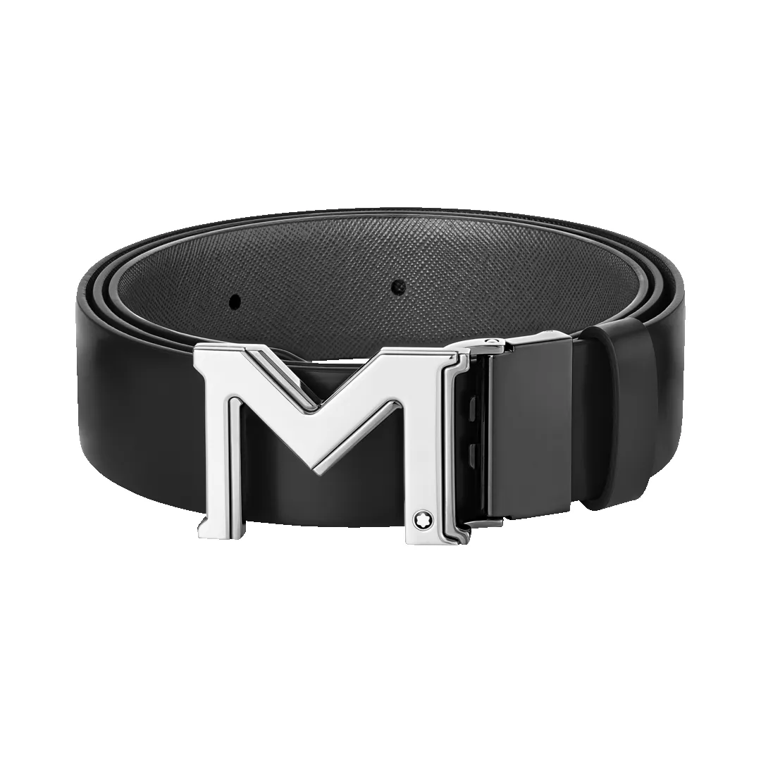 Montblanc M Buckle 35mm Reversible Leather Belt Black/Gray sold by C.W. Sellors