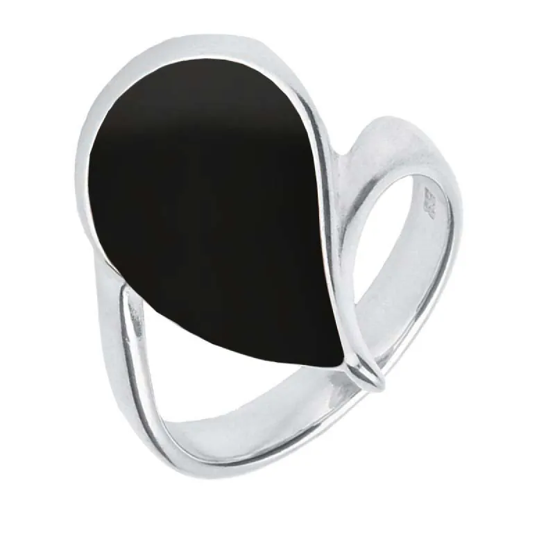 Sterling Silver Whitby Jet Pear Twist Ring sold by C.W. Sellors