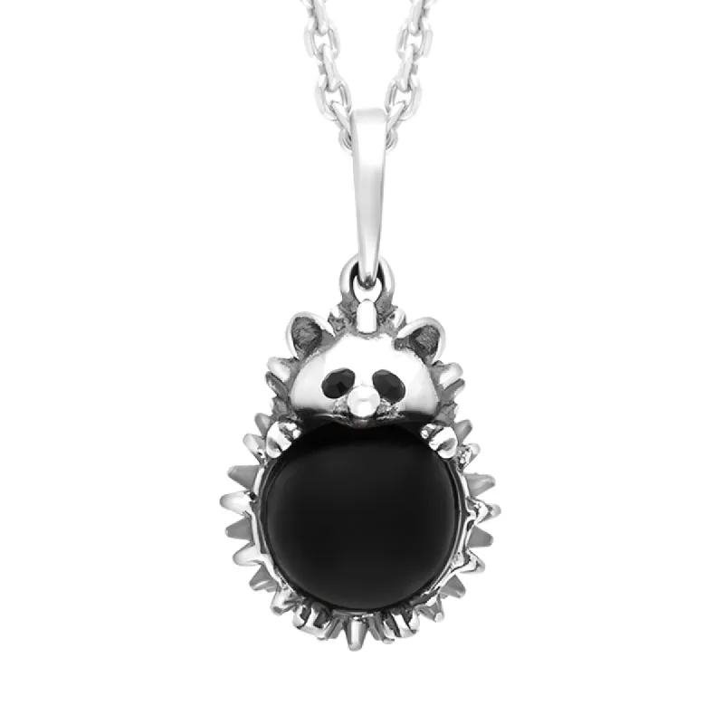 Sterling Silver Whitby Jet Medium Hedgehog Necklace sold by C.W. Sellors