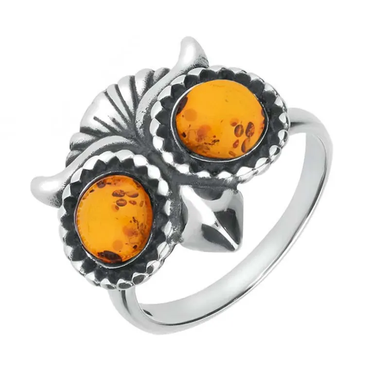 Sterling Silver Amber Owl Eyes Ring sold by C.W. Sellors