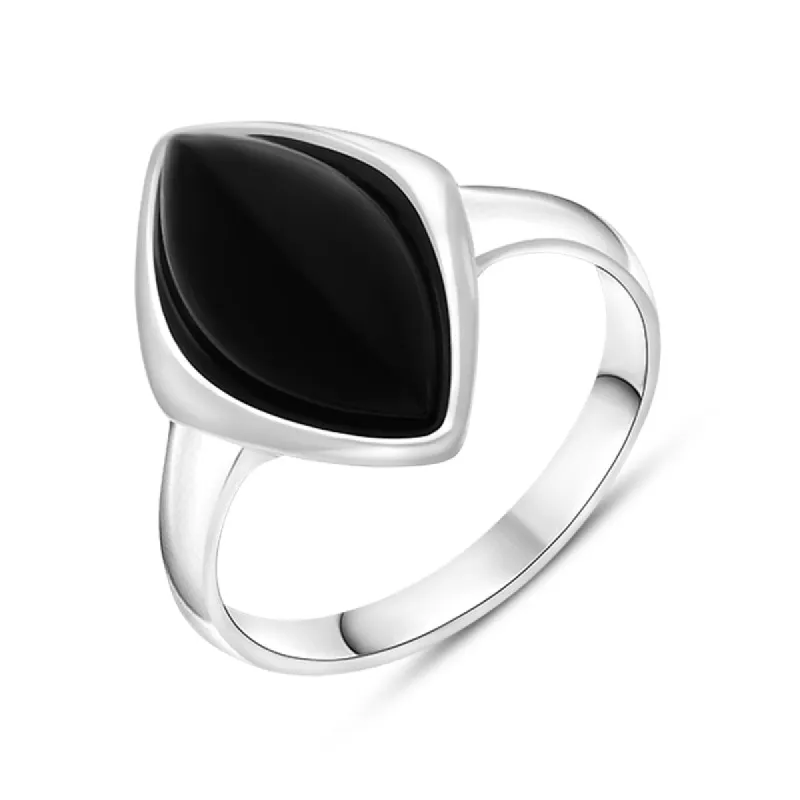 Sterling Silver Whitby Jet Wide Marquise Ring sold by C.W. Sellors