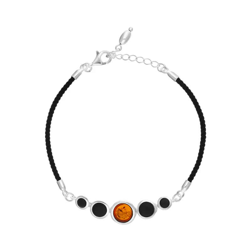 Sterling Silver Whitby Jet Amber 5 Stone Rope Bracelet sold by C.W. Sellors