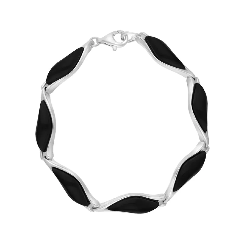 Sterling Silver Whitby Jet Wavy Marquise Bracelet sold by C.W. Sellors