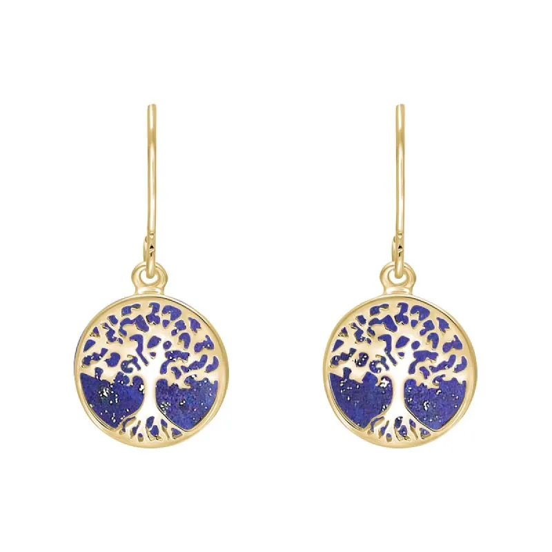 9ct Yellow Gold Lapis Lazuli Round Tree of Life Drop Earrings sold by C.W. Sellors