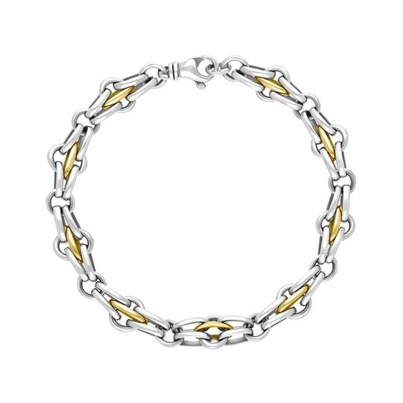 18ct Yellow Gold Sterling Silver Multi Link Cable Chain Bracelet sold by C.W. Sellors