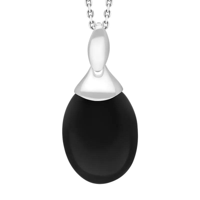 Sterling Silver Whitby Jet Capped Oval Necklace sold by C.W. Sellors