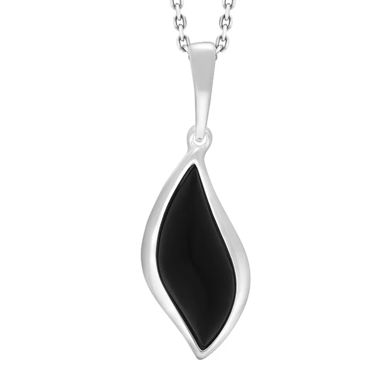 Sterling Silver Whitby Jet Leaf Shape Necklace sold by C.W. Sellors
