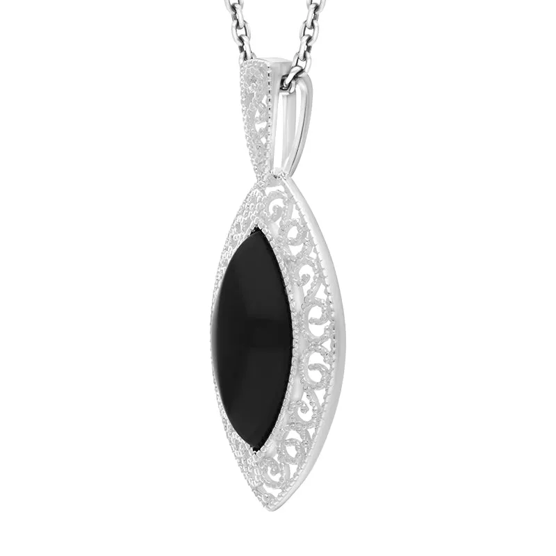 Sterling Silver Whitby Jet Marquise Pierced Open Back Necklace sold by C.W. Sellors product image thumbnail 2