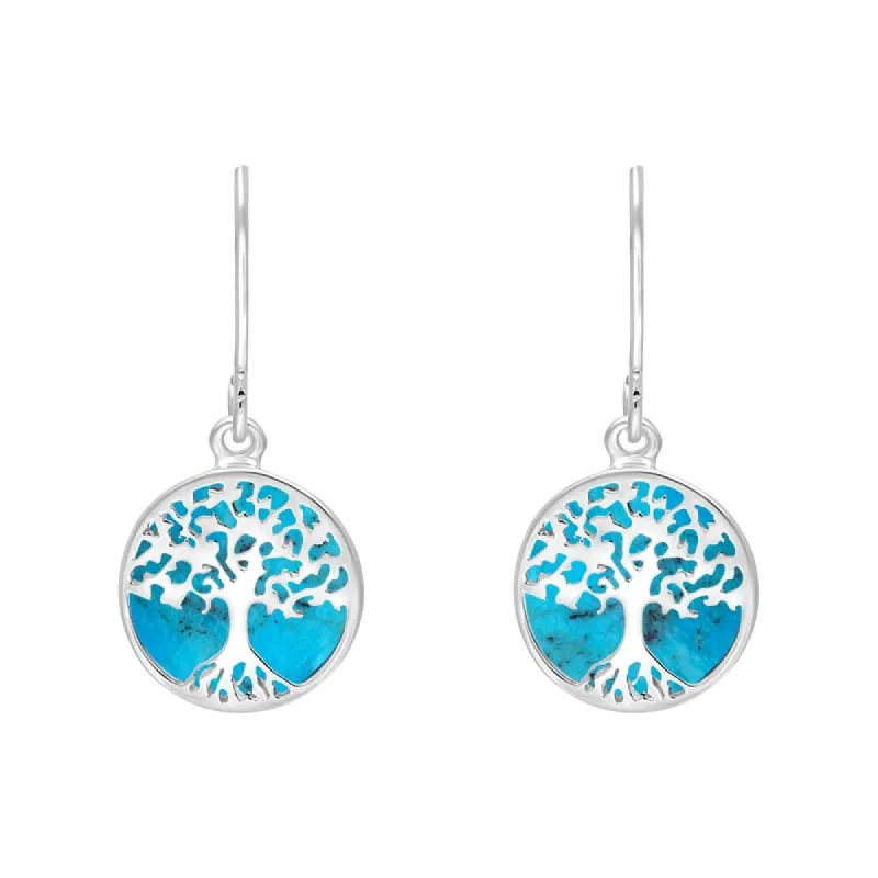 Sterling Silver Turquoise Round Tree of Life Drop Earrings sold by C.W. Sellors