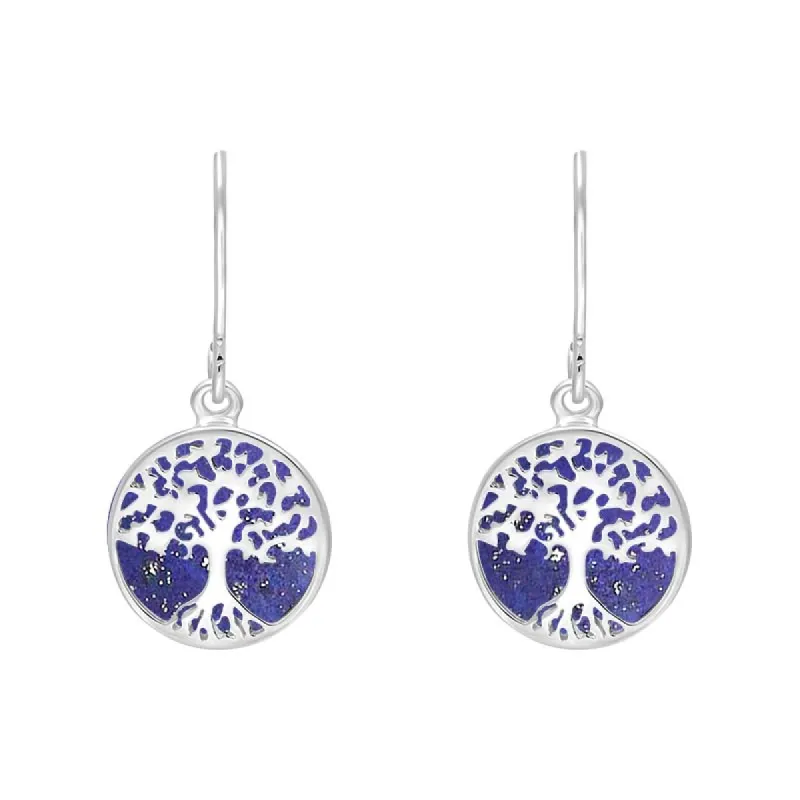 Sterling Silver Lapis Lazuli Round Tree of Life Drop Earrings sold by C.W. Sellors