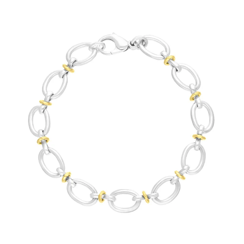 Sterling Silver 9ct Yellow Gold Oval Link Handmade Bracelet sold by C.W. Sellors