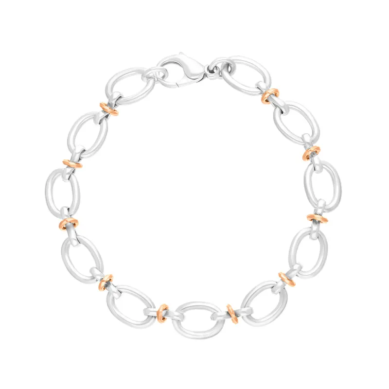 Sterling Silver 18ct Rose Gold Oval Link Handmade Bracelet sold by C.W. Sellors